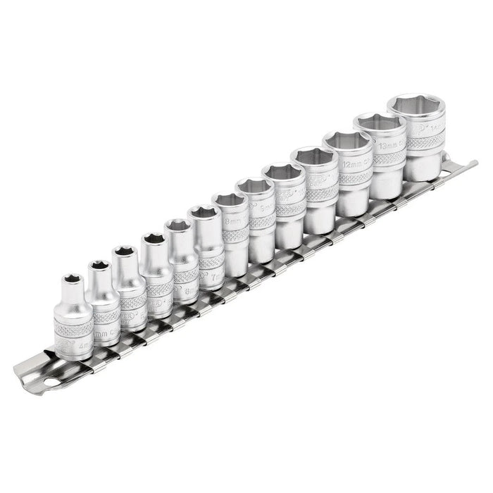 Draper Tools 1/4 Sq. Dr. Metric Socket Set on Metal Rail (13 Piece)
