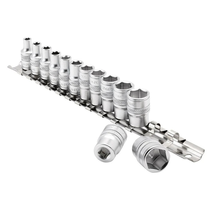 Draper Tools 1/4 Sq. Dr. Metric Socket Set on Metal Rail (13 Piece)