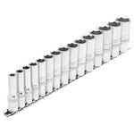 Draper Tools 3/8 Sq. Dr. Metric Deep Socket Set on Metal Rail (15 Piece)