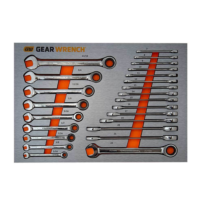 Gearwrench 24 Piece Ratcheting Wrench Metric & SAE EVA Tray 83990N