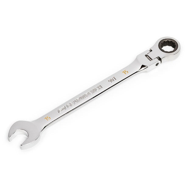 Gearwrench 15mm 90-Tooth 12 Point Flex Head Ratcheting Combination Spanner 86715