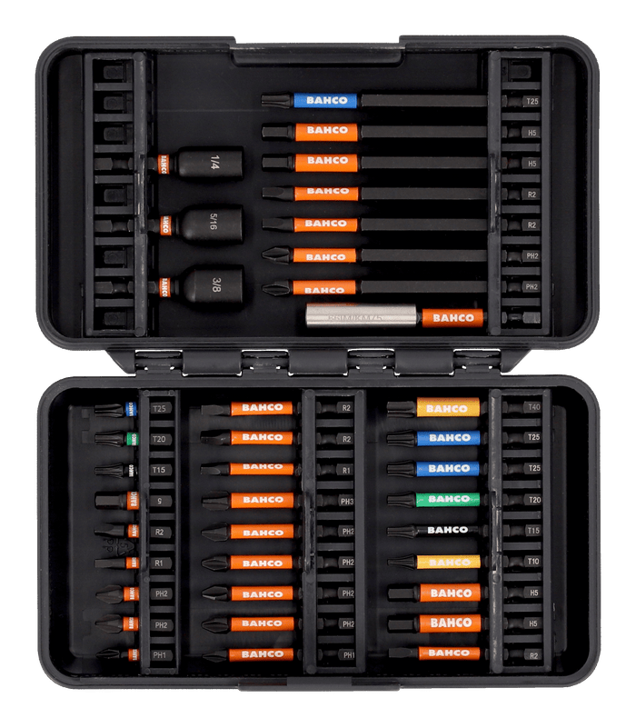 Bahco 1/4” Impact Torsion Bit Set for Phillips/TORX®/Robertson/Hex Head Screws 38 Pcs