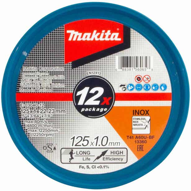 Makita E-03040-12 Elite 125mm x 1mm x 22.23mm Inox Cutoff Disc 12 Piece