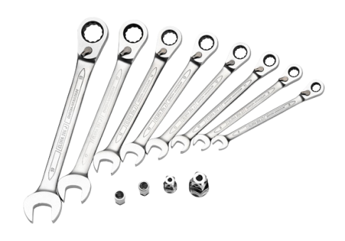 Elora Set-Combination Spanner with Ring Ratchet reversible 8 Pce 8-19mm 204-JS 8M