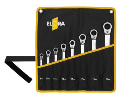 Elora Set-Combination Spanner with Ring Ratchet reversible 8 Pce 8-22mm 204JS 8MT