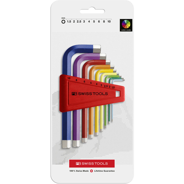 PB Swiss 9 Pce RainBow Hexagon Key L-Wrench Set in Blister Pack