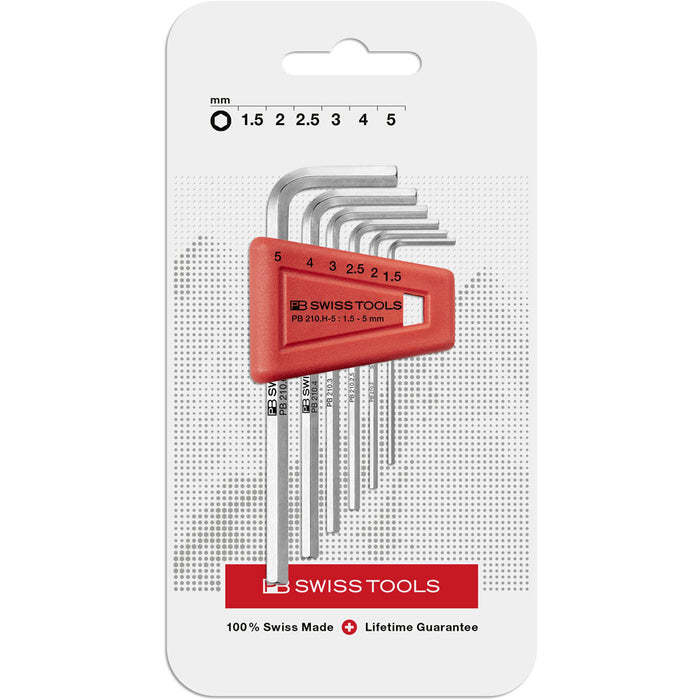 PB Swiss 6 Pce Metric Hex Key L-Wrench Set (1.5-5mm) in Blister Pack