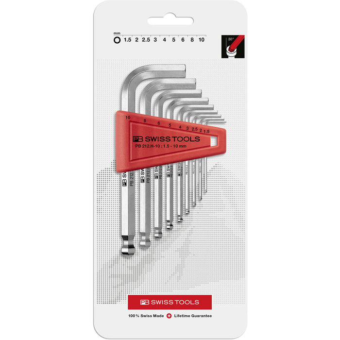 PB Swiss 9 Pce Metric Ball End Hex Key L-Wrench Set in Blister Pack (1.5-10mm)