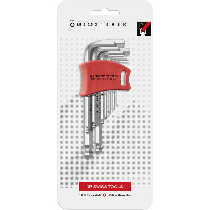 PB Swiss 9 Pce Metric Ball End Hexagon Key L-Wrench Set in Blister Pack (1.5-10mm)