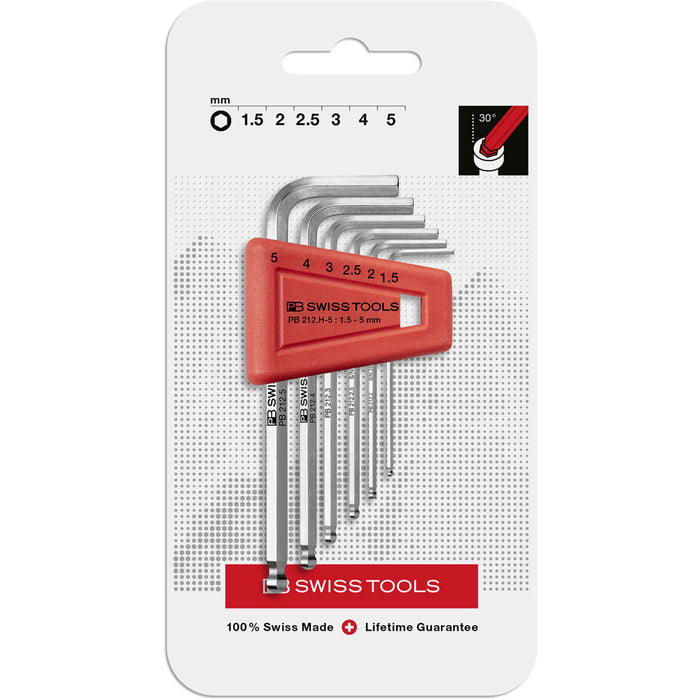 PB Swiss 6 Pce Metric Ball End Hexagon Key L-Wrench Set in Blister Pack (1.5-5mm)