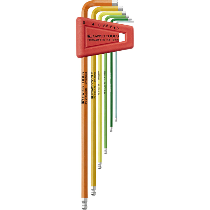 PB Swiss Rainbow 6 Pce Metric Long Ball End Hex Key Set (1.5-5mm)