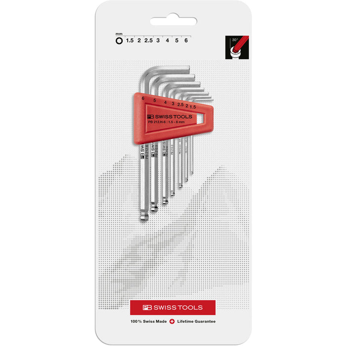 PB Swiss 7 Pce Metric Hex Ball End Key L-Wrench Set (1.5-6mm) in Blister Pack