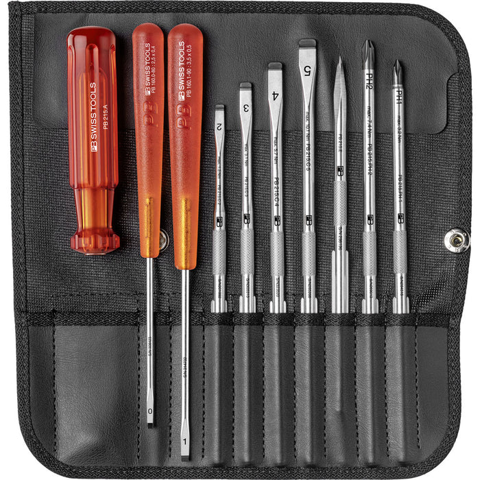 PB Swiss 10 Pce Slotted & Phillips Screwdriver Set with Interchangeable Blades in Roll-Up Case