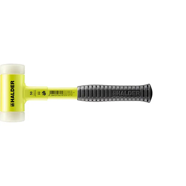 Halder Soft-Face Mallet Non-Rebound Break-Proof Steel Tube Handle Yellow Coated Ø 50mm Nylon