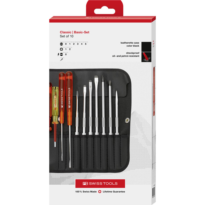 PB Swiss Slotted & Phillips 10 Pce Screwdriver Set with Interchangeable Blades in Cardboard Box