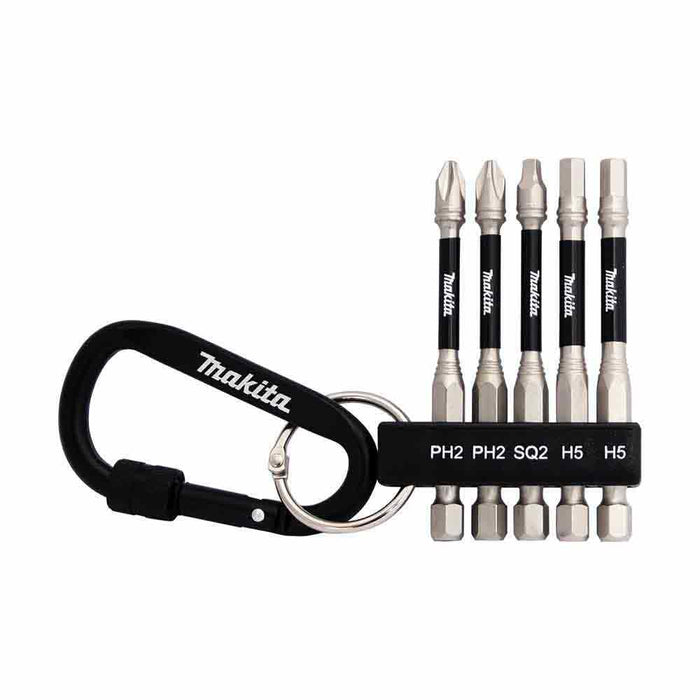 Makita 75mm Impact XPS & Carabiner Mixed Screwdriver Bit 5 Piece E-19043