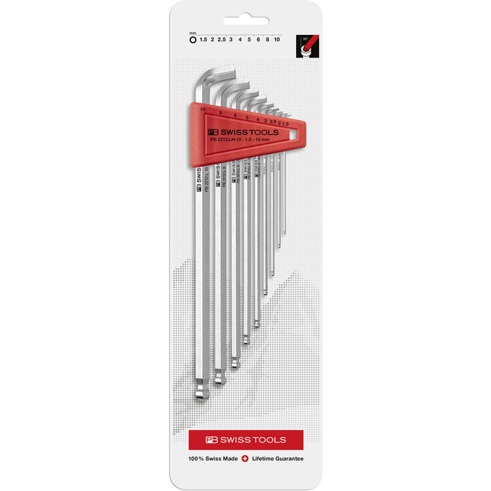 PB Swiss 9 Pce Metric Long Ball End Hexagon 100° Key L-Wrenches Set in Blister Pack