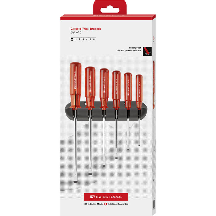 PB Swiss 6 Pce Slotted Classic Screwdriver Set with Wall Mount in Box