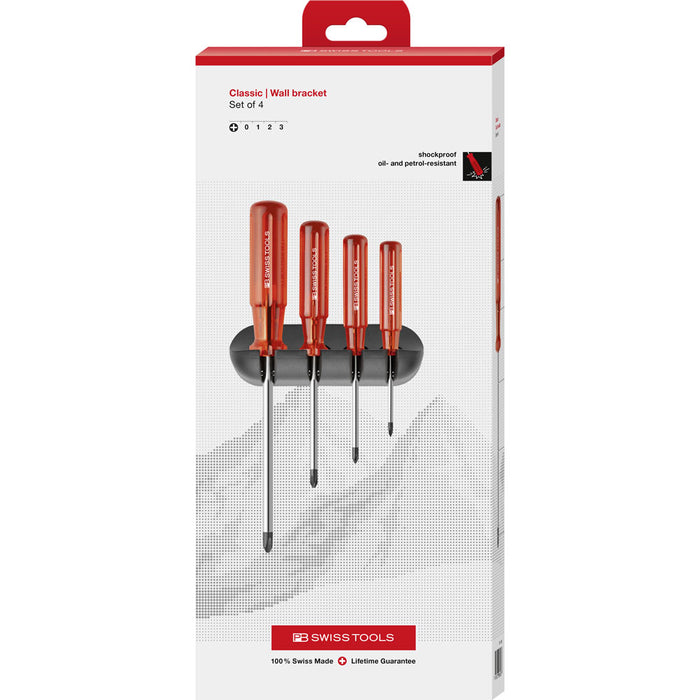 PB Swiss 4 Pce Classic Phillips Screwdriver Set with Wall Mount in Box