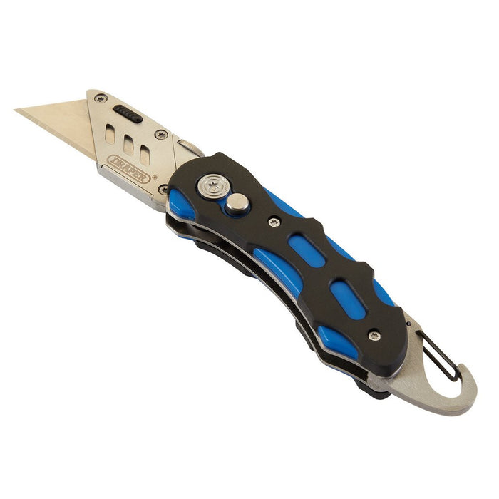 Draper Tools Folding Trimming Knife with Belt Clip Blue 24383