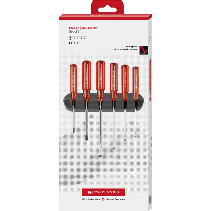 PB Swiss 6 Pce Slotted & Phillips Classic Screwdriver Set in Cardboard Box