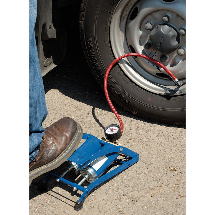 Draper Tools Double Cylinder Foot Pump with Pressure Gauge 25996