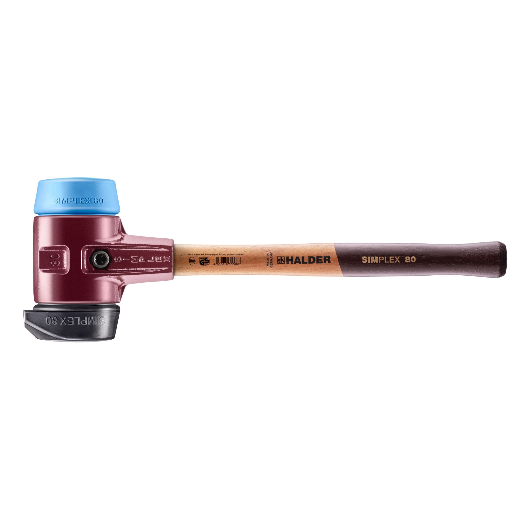 Halder Simplex Soft-Face Mallet With Black Rubber Inserts, Cast Iron Housing And Wood Handle Short Handle 3002 082 Md