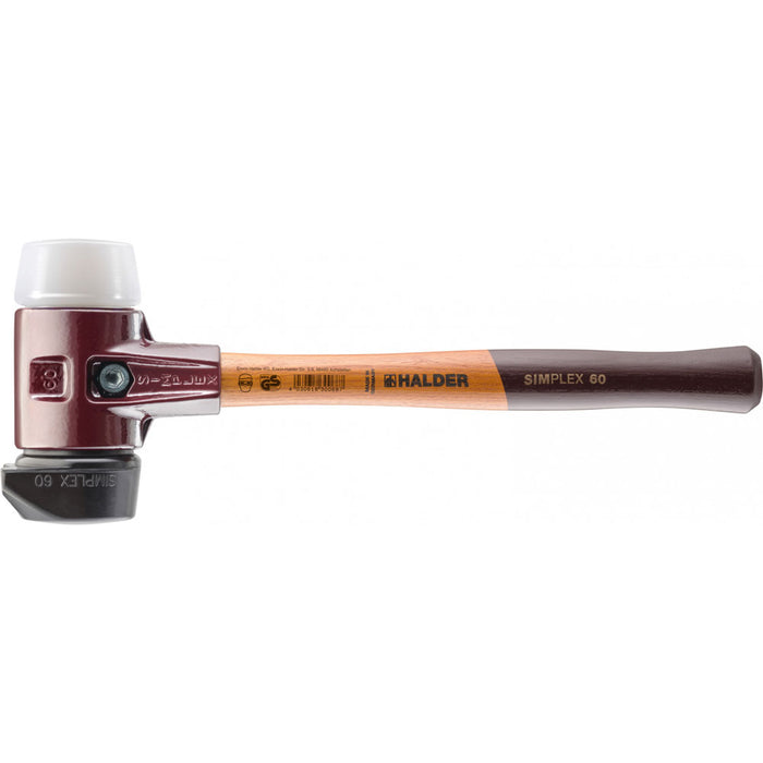Halder SIMPLEX Soft-Face Mallet Rubber/Superplastic Wooden Handle Cast Iron Housing 60mm Dia Face 1510g