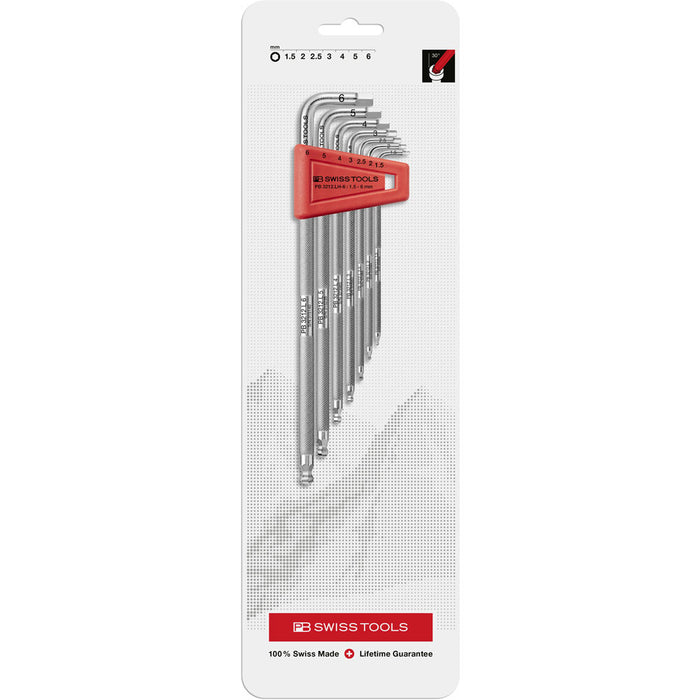 PB Swiss 3212 LH-6 CN Safety Key L-Wrench with Ball Point 7 Pce Set in Skin Pack