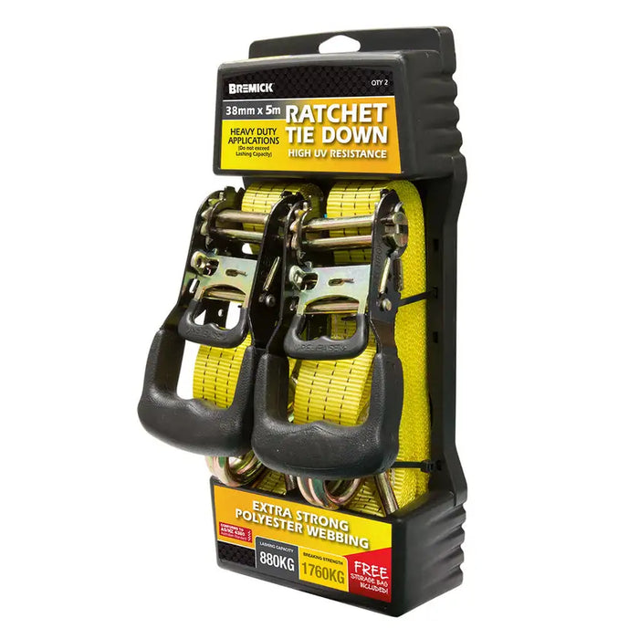Bremick Ratchet Tie Down 38mm x 5m, 2pk