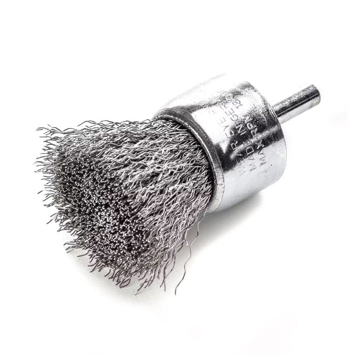 Lessmann End Brush with 6mm Shank Dia 23mm Steel Wire Stainless ROF Crimped