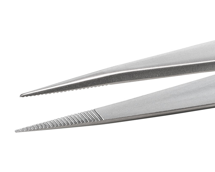 Ideal-Tek Tweezers SS Straight Fine Sharp Line Serrated 125mm 456.SA