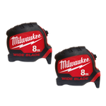 Milwaukee Wide Blade Tape Measure 8m (Non Mag & Horizontal) Double Pack