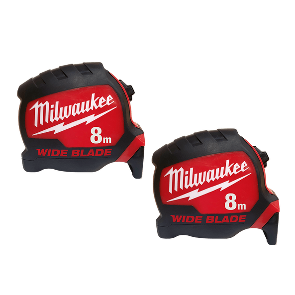 Milwaukee Wide Blade Tape Measure 8m (Non Mag & Horizontal) Double Pack