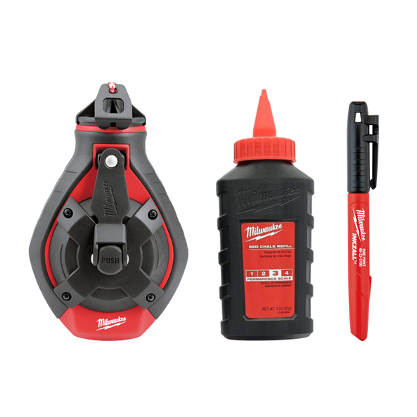 Milwaukee Bold Line Chalk Reel & Red Chalk * BONUS Inkzall *