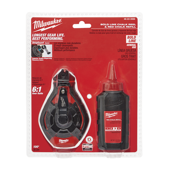 Milwaukee Bold Line Chalk Reel & Red Chalk * BONUS Inkzall *