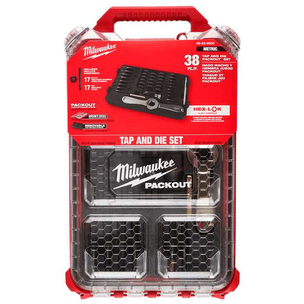 Milwaukee Metric Tap and Die 38 Piece PACKOUT™ Set - High Carbon Steel 49225603
