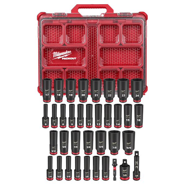 Milwaukee 36 Piece SHOCKWAVE™ Impact Duty Socket 3/8” Drive Set with PACKOUT 49666805