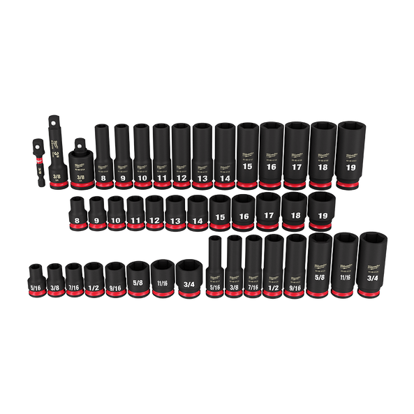 Milwaukee Shockwave™ 3/8in Drive 43PC SAE & Metric Deep 6 Point Impact Socket Set
