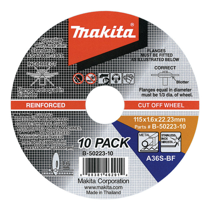 Makita 115 x 1.6 x 22.23mm Inox / Metal Cut Dis 10-Pack