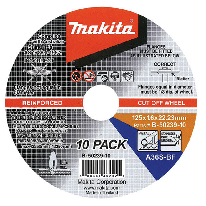 Makita 125 x 1.6 x 22.23mm Inox / Metal Cut Dis 10-Pack