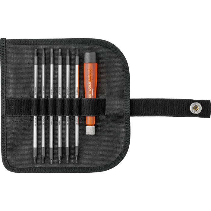 PB Swiss Slotted, Phillips, Torx & Hexagon 7 Pce Set with Telescopic Handler & Duplex Interchangeable Blades in Roll-Up Case