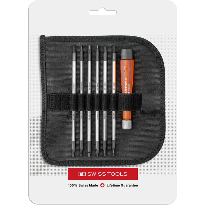 PB Swiss Screwdriver 6 Pce Set Telescopic Handle Duplex Interchangeable Blades in Skin Pack