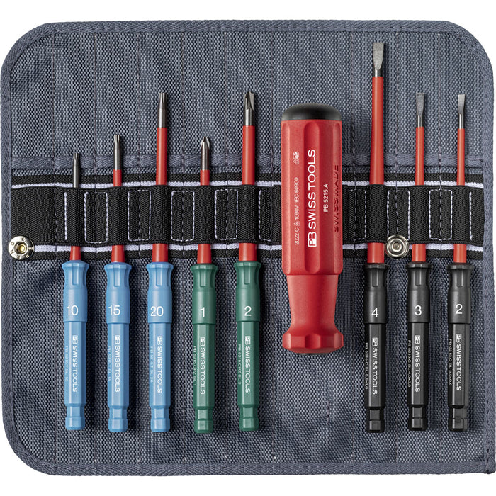 PB Swiss 9 Pce Slotted, Pozidriv & Torx® Classic VDE Slim Screwdriver Set