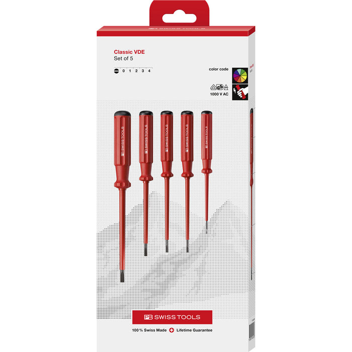 PB Swiss 5 Pce Slotted Classic VDE Screwdriver Set in Cardboard Box