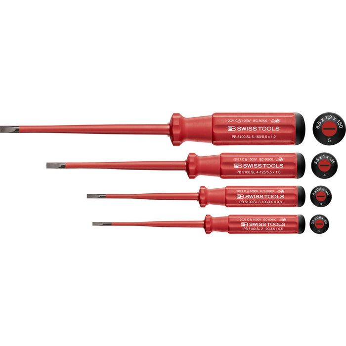 PB Swiss 4 Pce Slotted Classic VDE Slim Screwdriver Set