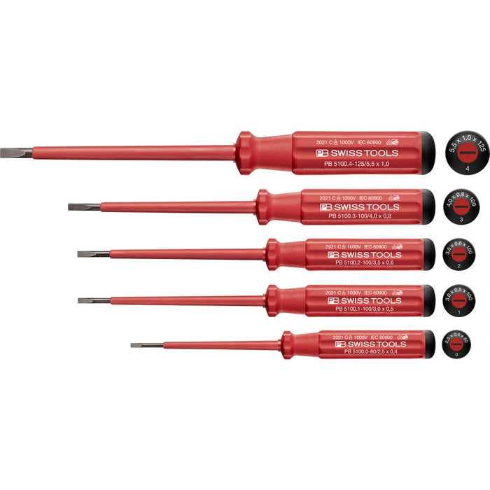 PB Swiss 5 Pce Slotted Classic VDE Screwdriver Set