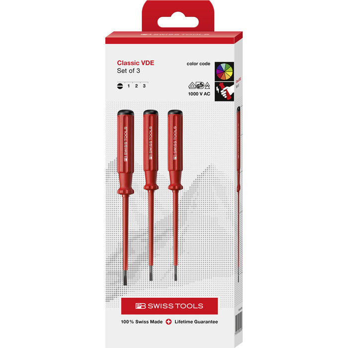 PB Swiss 3 Pce Slotted Classic VDE Screwdriver Set in Cardboard Box