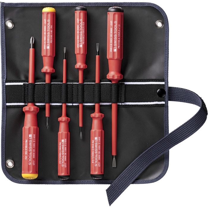 PB Swiss 6 Pce Slotted & Phillips Classic VDE Screwdriver Set in Roll-Up Case