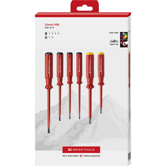 PB Swiss 6 Pce Slotted & Phillips Classic VDE Screwdriver Set in Cardboard Box